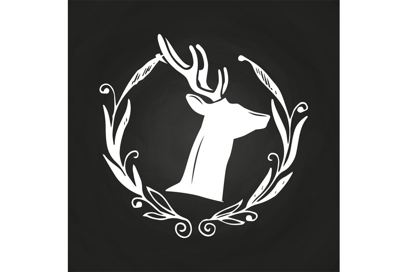 chalkboard-hipster-logo-with-hand-drawn-wreath-and-deer-head-silhouett