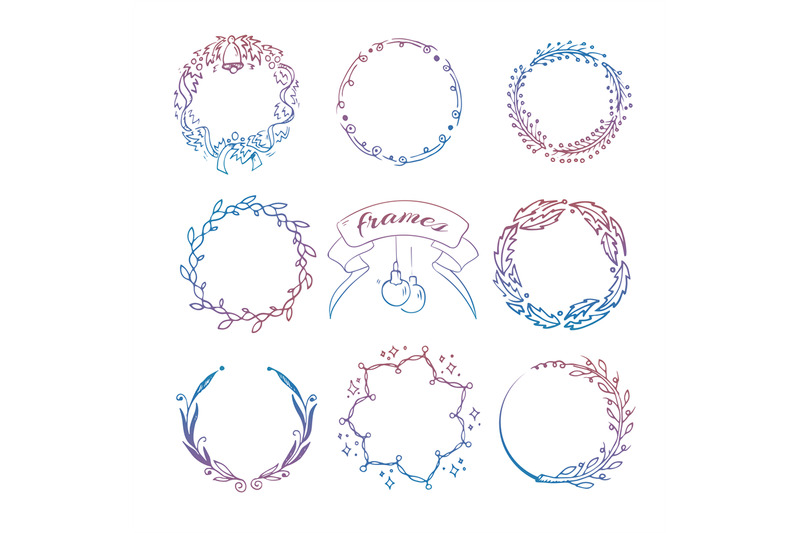 colorful-hand-drawn-christmas-wreath-frames-set