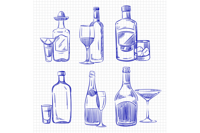 hand-drawn-popular-drinks-ballpoint-pen-sketch-alcohol-bottles-and-g