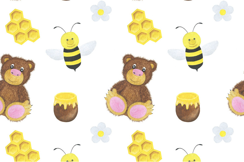 bear-watercolor-bear-and-bees-watercolor-bear-honey-watercolor-bear