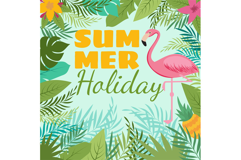 modern-summer-vector-background-with-flamingo-and-tropic-plant-decorat