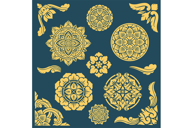 thai-indian-and-persian-ethnic-decorative-vector-patterns-and-frames