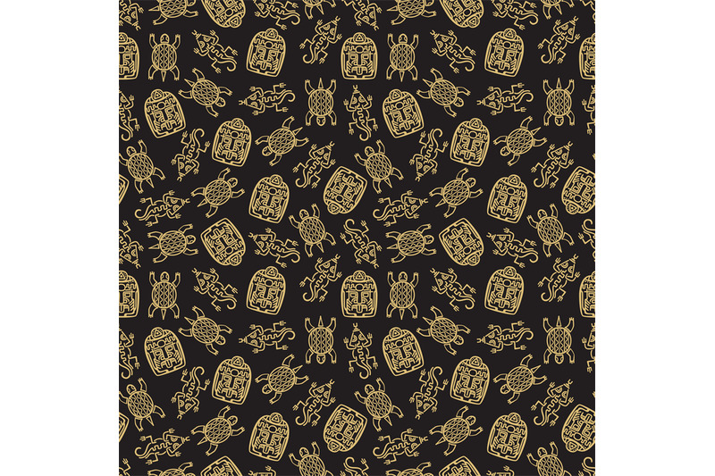 gold-mexican-traditional-symbols-seamless-pattern