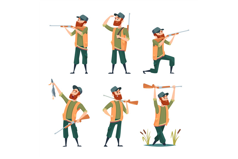 cartoon-hunters-various-characters-of-hunters-at-action-poses