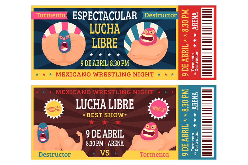 lucha-libre-ticket-mexican-wrestlers-in-masks-luchador-martial-fighti