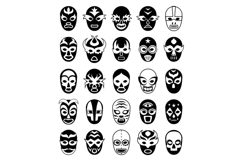 fighters-masks-mexican-lucha-libre-silhouettes-of-vector-masked-lucha