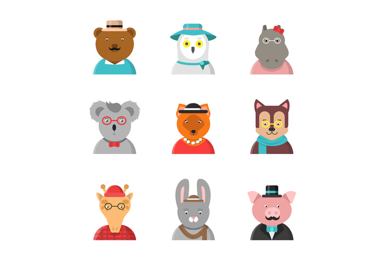 animal-avatars-cute-hipster-animals-fox-bear-dog-giraffe-owl-in-funny