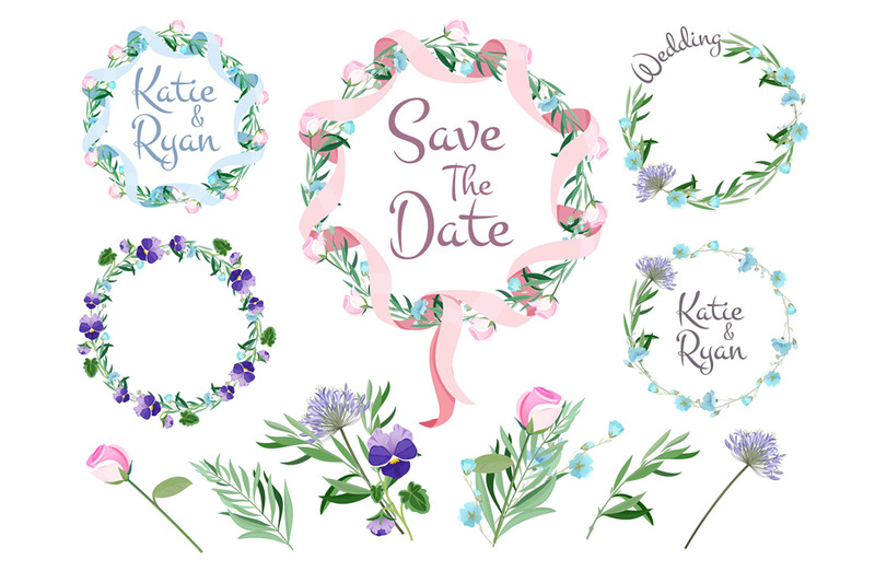 floral-branches-frames-flowering-wreath-ribbons-hearts-cute-vector-se