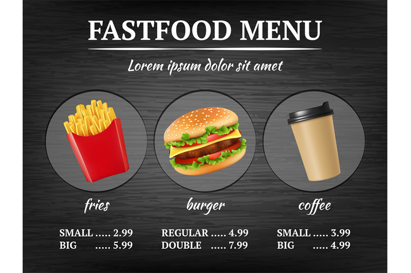 fast-food-menu-burger-fries-delicious-restaurant-collection-vector-de