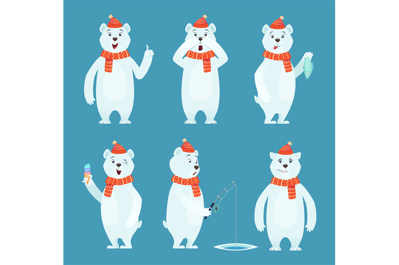 polar-bear-cartoon-ice-snow-white-funny-wild-animal-in-different-pose