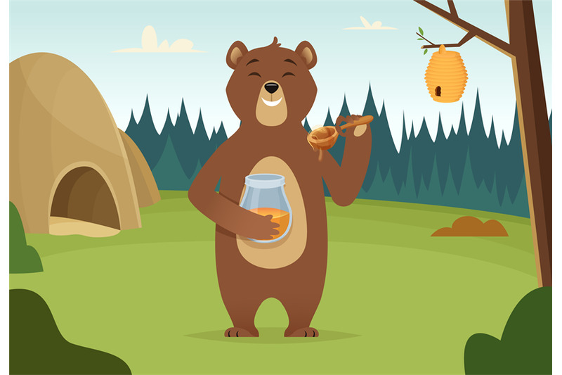 brown-bear-with-honey-vector-cartoon-background