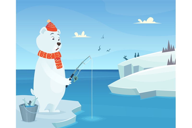 white-bear-background-iceberg-ice-winter-animal-standing-vector-chara