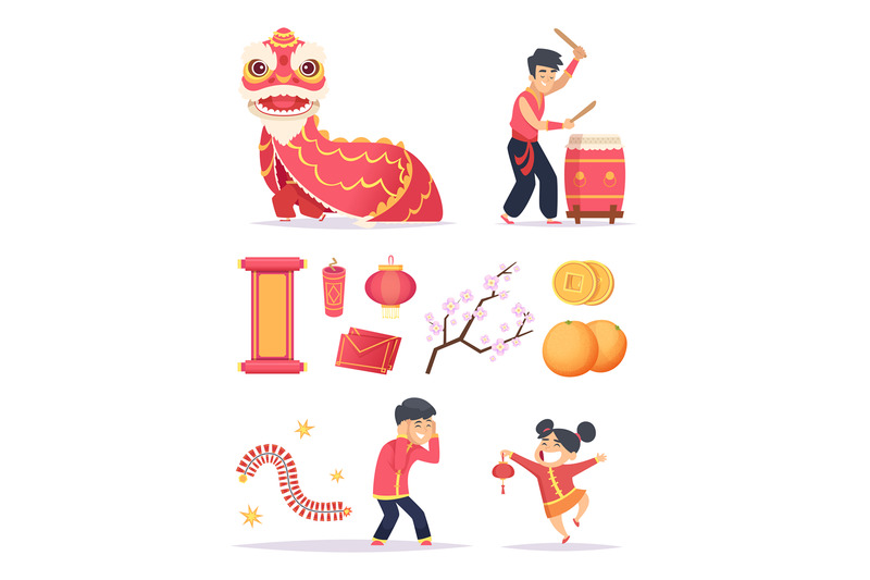 chinese-new-year-dragon-firecrackers-paper-lantern-and-happy-kids-cha