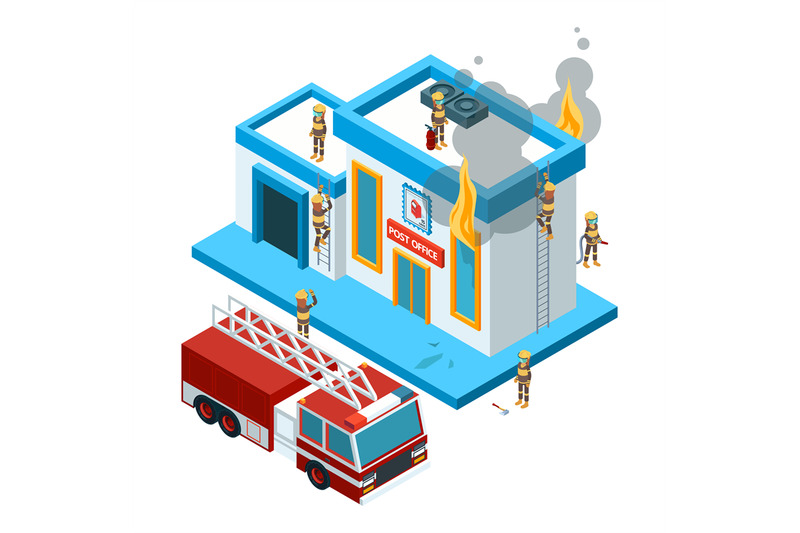 building-in-flame-isometric-firefighters-at-work-extinguish-fire-from