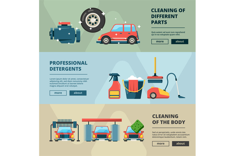 car-wash-banners-cleaning-service-water-bucket-and-wiping-sponge-vect