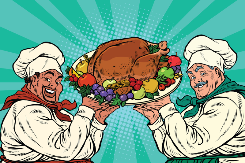 multi-ethnic-chefs-with-roast-turkey