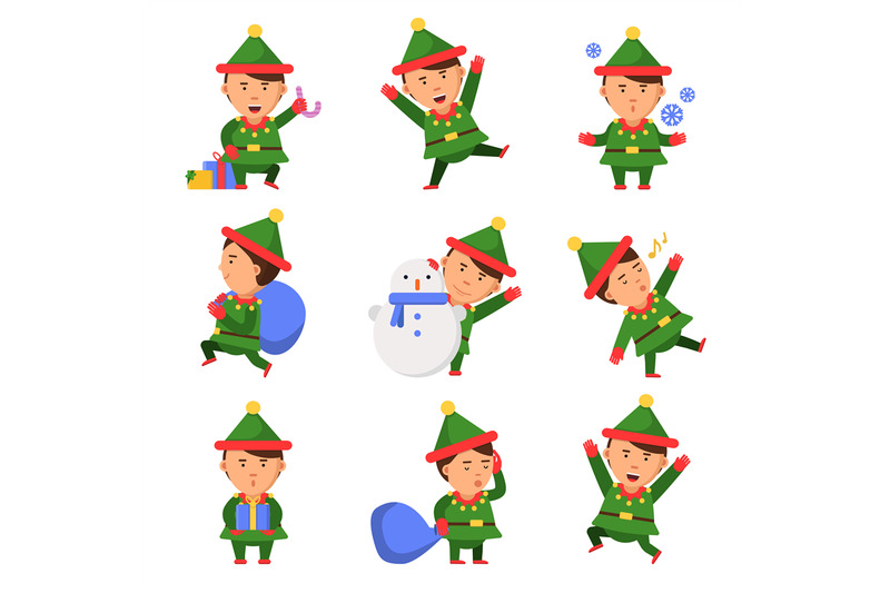 christmas-elf-santa-helpers-dwarfs-in-action-pose-vector-funny-charac