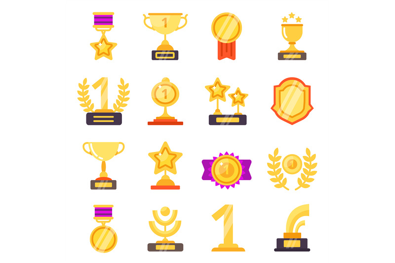 awards-icons-trophy-medal-prize-with-ribbons-for-winners-vector-flat