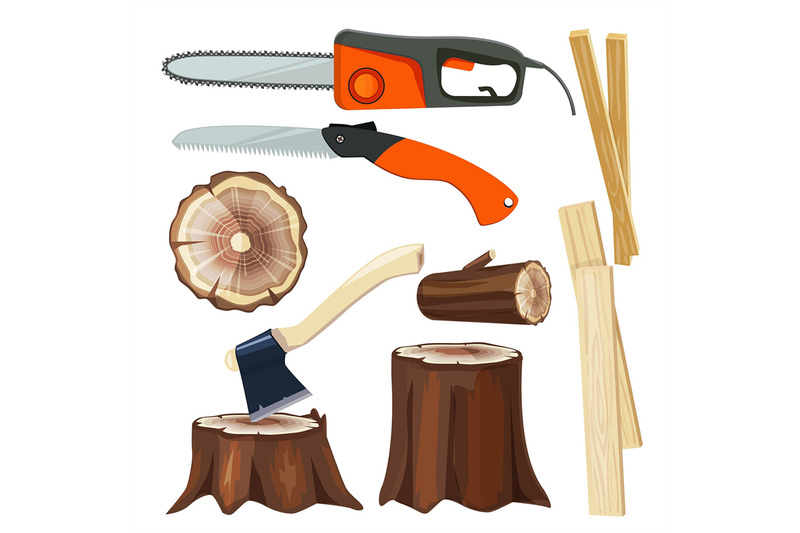 wood-industry-forestry-branch-and-trunks-luber-collection-vector-cart