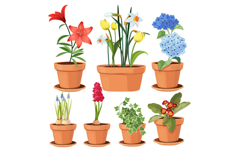modern-flower-pots-colored-decorative-plants-tree-tulip-vector-illust
