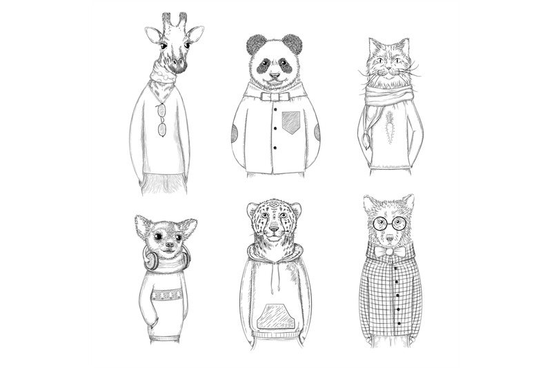 fashion-animal-characters-hipster-hand-drawn-pictures-animals-in-vari