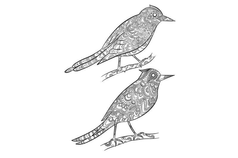 birds-coloring-pages-flying-wild-canary-with-linear-floral-pattern-on