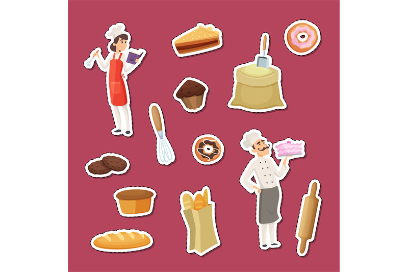 vector-cartoon-bakery-stickers-of-set-illustration