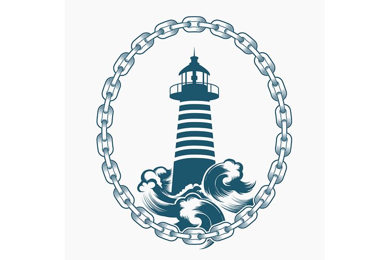 lighthouse-in-circle-of-chains-engraving-vector-emblem