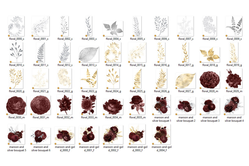 Maroon Gold and Silver Floral Bouquets By Digital Curio | TheHungryJPEG.com