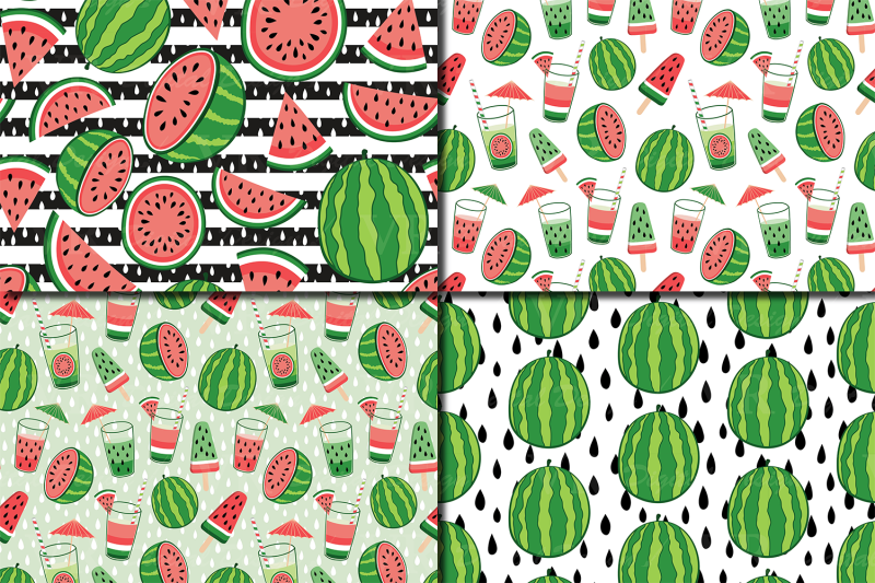 red-watermelon-digital-papers-summer-seamless-patterns