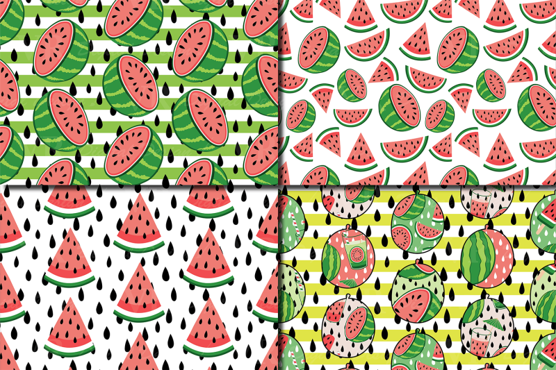 red-watermelon-digital-papers-summer-seamless-patterns