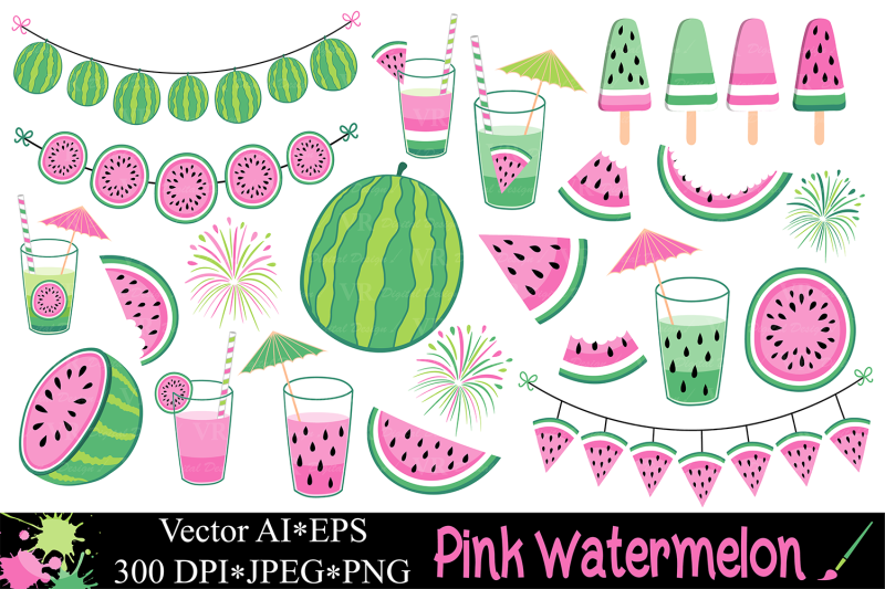 pink-watermelon-clipart-summer-fruit-vector-illustrations