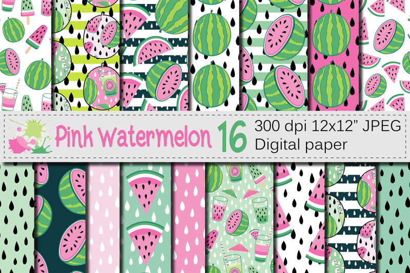 pink-watermelon-digital-papers-summer-seamless-patterns