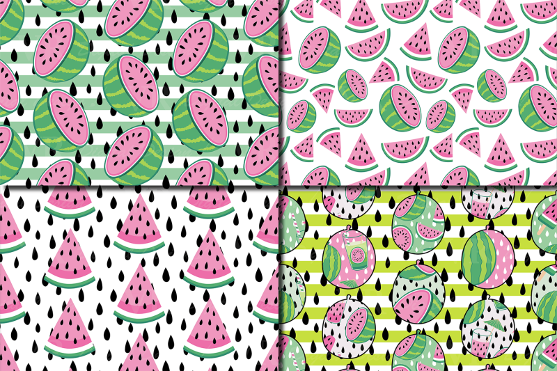 pink-watermelon-digital-papers-summer-seamless-patterns