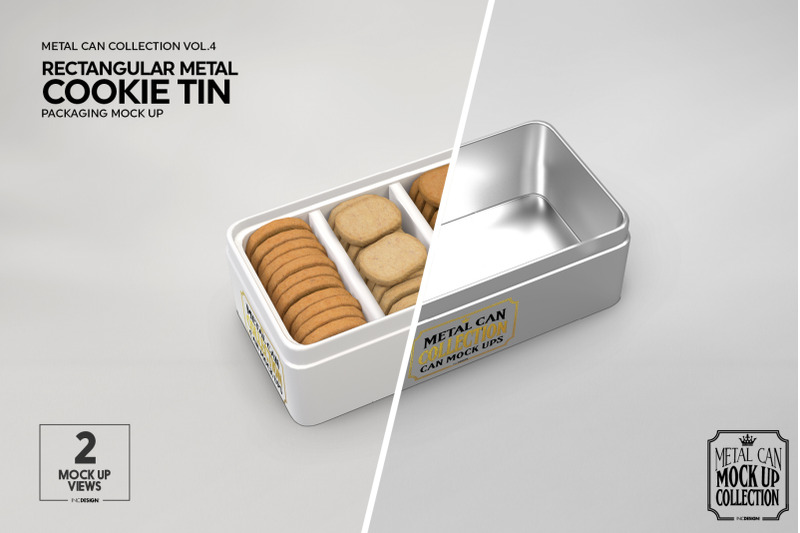 Download Metal Rectangular Cookie Tin Packaging Mockup By INC Design Studio | TheHungryJPEG.com