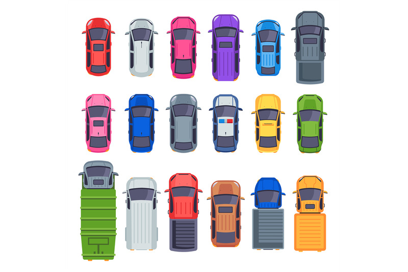top-view-cars-auto-transport-truck-and-car-roof-city-traffic-vector