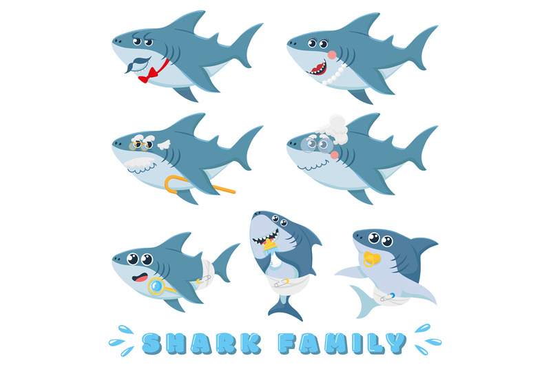 cartoon-sharks-family-newborn-baby-shark-comic-marine-father-and-che