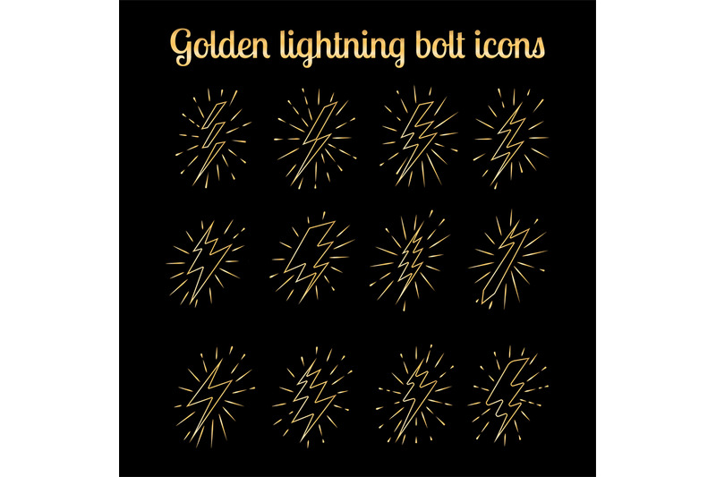 golden-thin-line-lightning-bolts-set