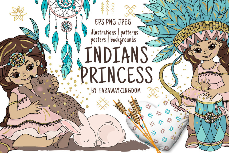 indians-princess-pocahontas-thanksgiving-vector-illustration-set