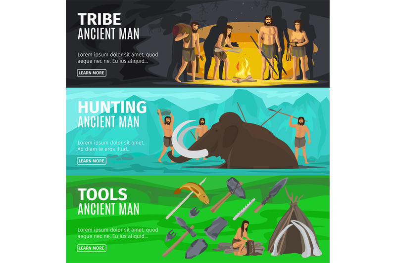 stone-age-caveman-evolution-banners