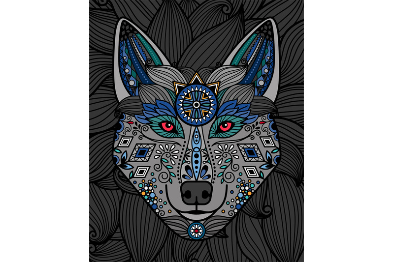 wolf-head-with-ornamental-pattern-design