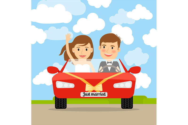 just-married-in-red-car