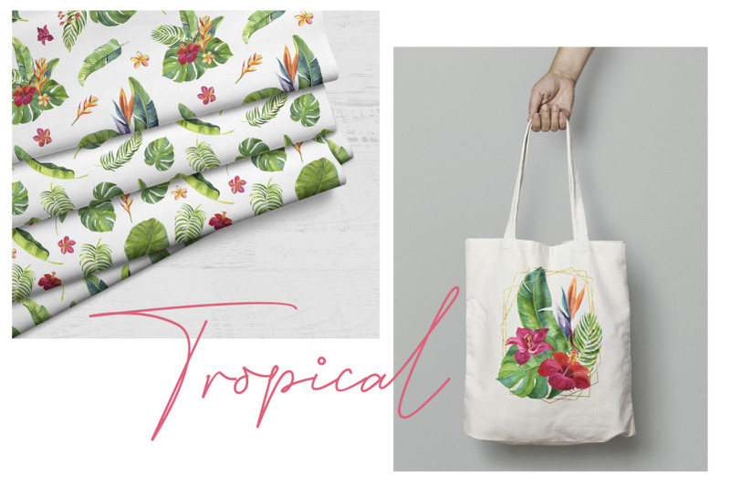 tropic-leaves-amp-amp-flowers-watercolor-set