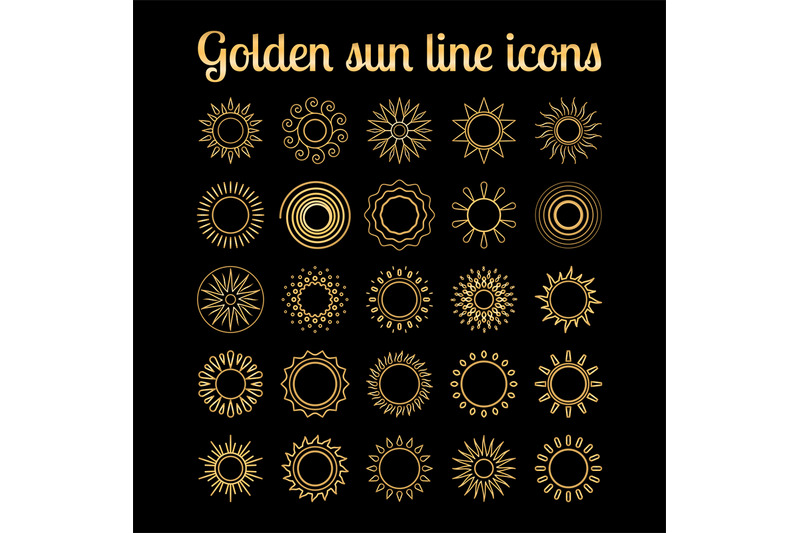 golden-sun-thin-line-icons-set