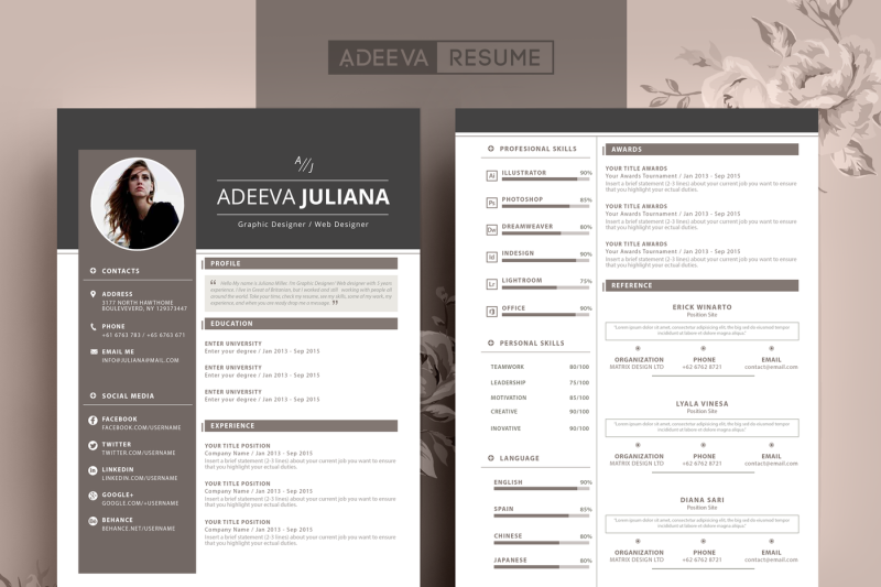 Modern Resume Template Julianna By AdeevaResume | TheHungryJPEG