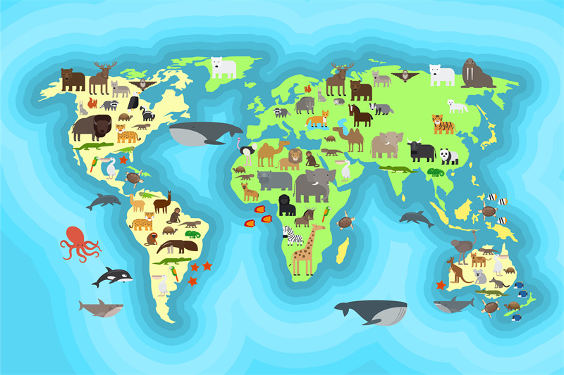 animals-world-map-wallpaper-design