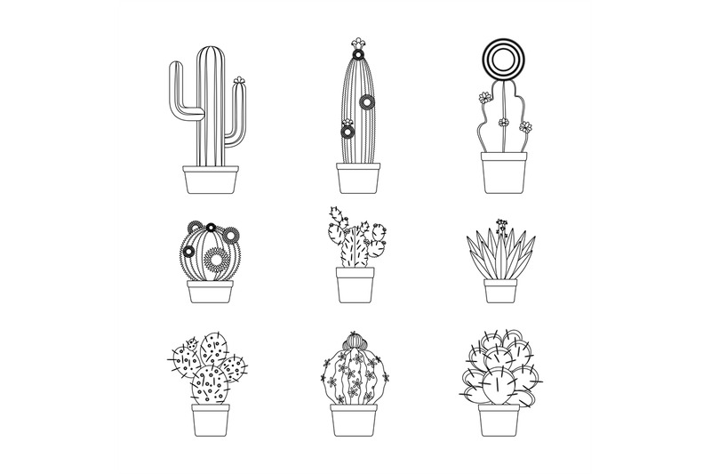 cactus-thin-line-icon-set