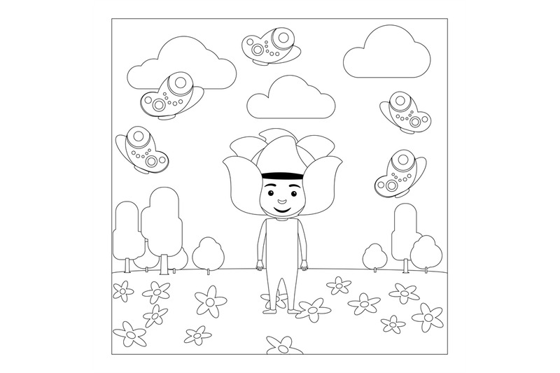 kid-in-flower-dress-coloring-page