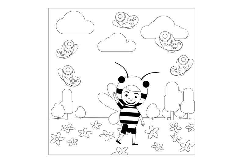 kid-in-bee-dress-coloring-page