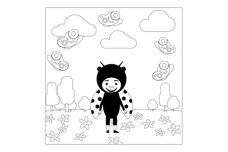 kid-in-ladybug-dress-coloring-page